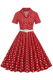 Hepburn Style V Col Blue Polka Dots 1950s Robe