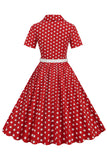 Hepburn Style V Col Blue Polka Dots 1950s Robe