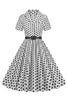 Charger l&#39;image dans la galerie, Hepburn Style V Col Blue Polka Dots 1950s Robe