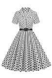 Hepburn Style V Col Blue Polka Dots 1950s Robe