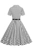 Charger l&#39;image dans la galerie, Hepburn Style V Col Blue Polka Dots 1950s Robe