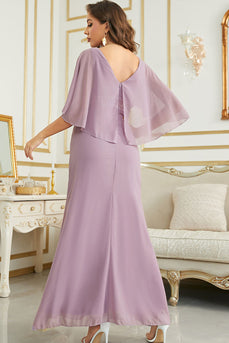 Robe d’invité de mariage longue en mousseline de soie gris violet avec paillettes