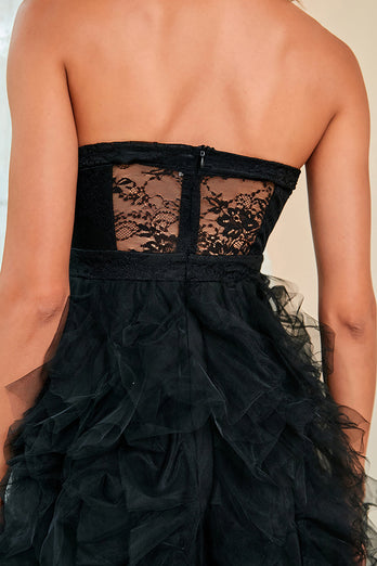 Robe de Soirée corset noir bustier avec fente
