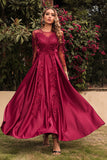 Satin A Line Robe Mère De La Mariée à Manches Longues