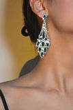 Boucles d’oreilles longues en strass verts