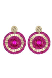 Boucles d’oreilles rondes en alliage Strass Fuchsia