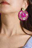 Boucles d’oreilles rondes en alliage Strass Fuchsia