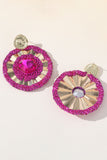 Boucles d’oreilles rondes en alliage Strass Fuchsia