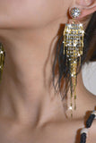 Boucles d’oreilles longues en plume de gland Strass