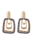Boucles d’oreilles carrées en strass dorées pendantes