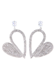 Fashion Silver Heart Strass Boucles d’oreilles pendantes pour femmes