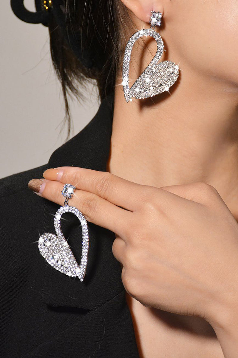 Charger l&#39;image dans la galerie, Fashion Silver Heart Strass Boucles d’oreilles pendantes pour femmes