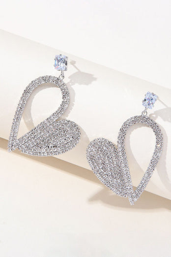 Fashion Silver Heart Strass Boucles d’oreilles pendantes pour femmes