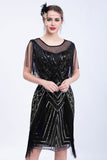 Robe Flapper Paillettes Paillettes Noires avec Franges