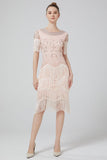 Blush Sequins 1920s Robe avec franges