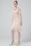 Blush Sequins 1920s Robe avec franges