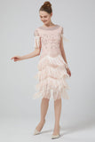 Blush Sequins 1920s Robe avec franges