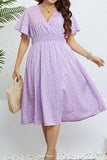 Robe d’été Lilac Plus taille V col avec manches courtes
