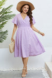 Robe d’été Lilac Plus taille V col avec manches courtes