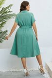 Robe d’été verte à manches courtes plus grande taille avec ceinture