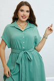 Robe d’été verte à manches courtes plus grande taille avec ceinture