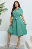 Robe d’été verte à manches courtes plus grande taille avec ceinture