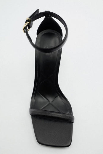 Sandale à talon haut noire à bracelet de cheville