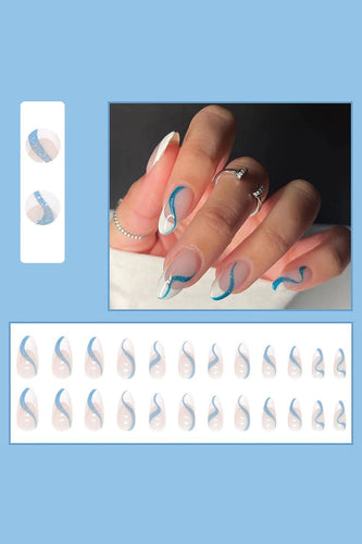 24 Pcs Bleu Appuyez sur les ongles Faux Ongles Transparent