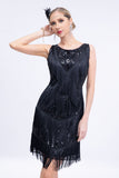 Paillettes noires Robe à flancs frangés Gatsby