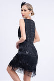 Paillettes noires Robe à flancs frangés Gatsby