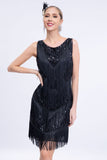 Paillettes noires Robe à flancs frangés Gatsby