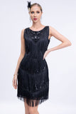 Paillettes noires Robe à flancs frangés Gatsby