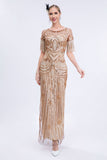 Robe à flancs à franges Gatsby perlée au champagne