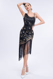 Roace perlée noire 20s robe à franges Gatsby