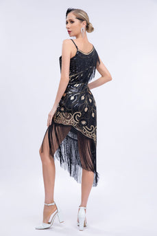 Roace perlée noire 20s robe à franges Gatsby