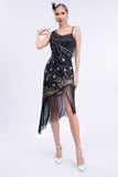 Roace perlée noire 20s robe à franges Gatsby