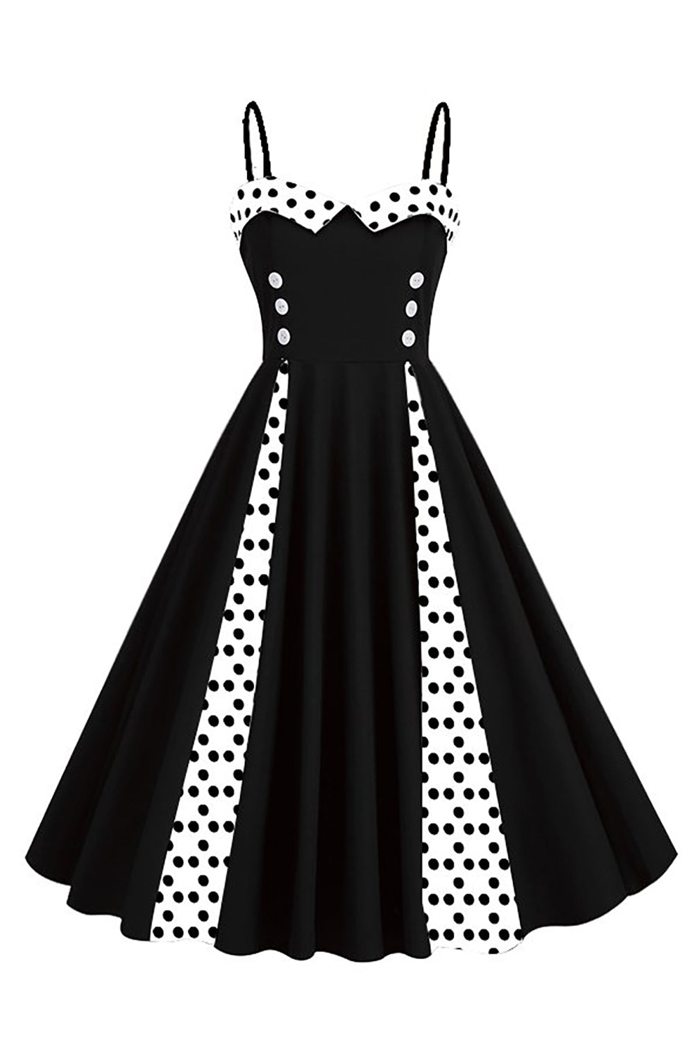 Polka Dots Black Swing 1950s Robe sans manches