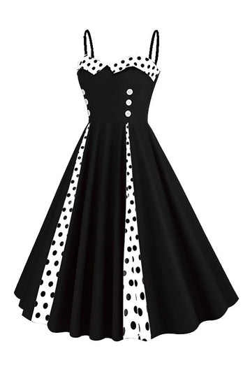 Polka Dots Black Swing 1950s Robe sans manches