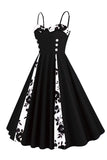 Polka Dots Black Swing 1950s Robe sans manches