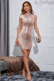 Sparkly Sequin Rose Golden Cap Manches Bodycon Robe de cocktail