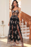 Robe de bal longue étincelante vert foncé avec paillettes