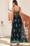 Robe de bal longue étincelante vert foncé avec paillettes