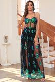 Robe de bal longue étincelante vert foncé avec paillettes