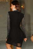 Black Glitter Beaded Manches Longues Bodycon Robe de cocktail