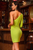 Charger l&#39;image dans la galerie, Une épaule découpée robe courte verte de cocktail