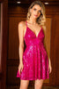 Charger l&#39;image dans la galerie, A-Line Spaghetti Straps Glitter Fuchsia Robe courte Cocktail