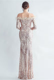Robe de Soirée dorée à paillettes scintillantes avec plumes