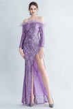 Robe de Soirée dorée à paillettes scintillantes avec plumes