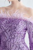 Robe de Soirée dorée à paillettes scintillantes avec plumes
