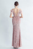 Cold Shoulder Sequins Blue Corset Robe de bal avec plumes